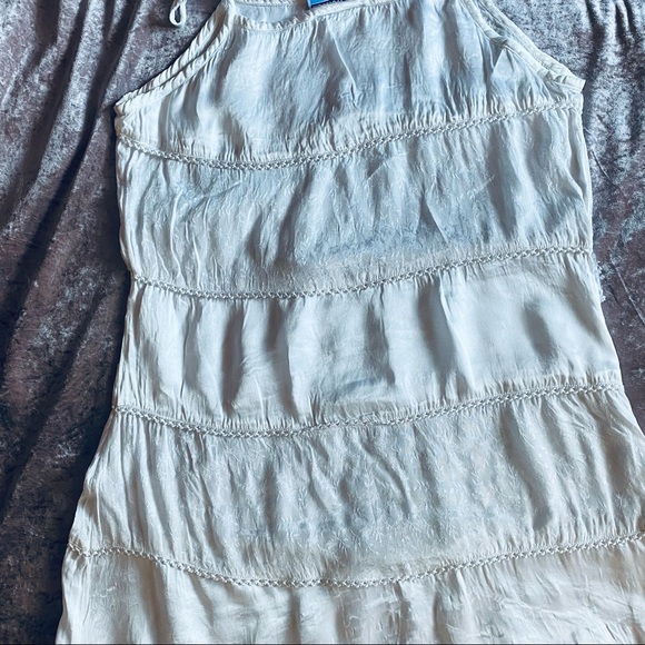 VNTG Boho Cream Tiered Satin Patchwork Dress - Picture 10 of 13